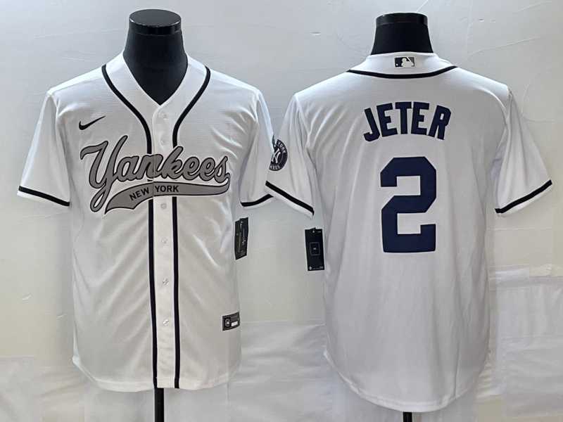 Men%27s New York Yankees #2 Derek Jeter White Cool Base Stitched Baseball Jersey->new york mets->MLB Jersey